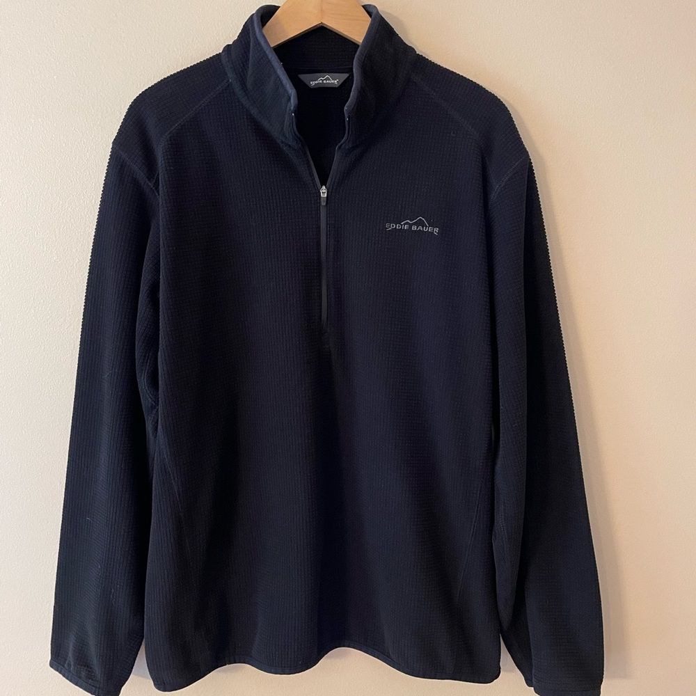 Eddie Bauer Black Half Zip Waffle Knit Pullover Size Large